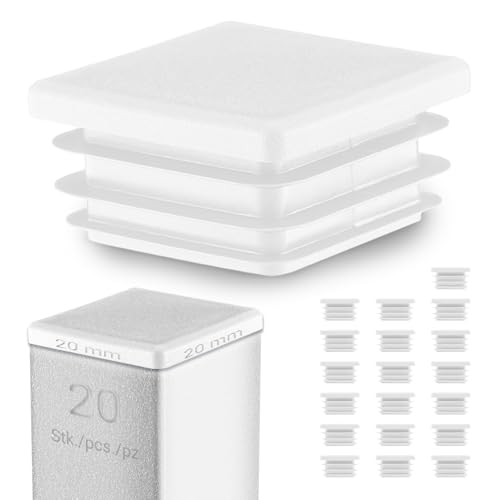 EMFA Lamellenstopfen 20x20 mm für Vierkantrohr – Weiß Kunststoff Rohrstopfen 2x2 cm – Endkappen Abdeckung für Vierkantrohre - 20 Stück von EMFA