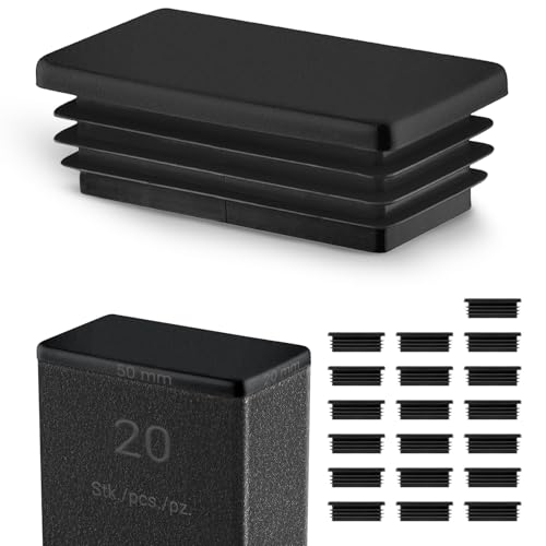 EMFA Lamellenstopfen 50x20 mm für Rechteckrohr – Schwarz Kunststoff Rechteckstopfen 20x50 – Endkappen Rohrstopfen 5x2 cm - 20 Stück von EMFA