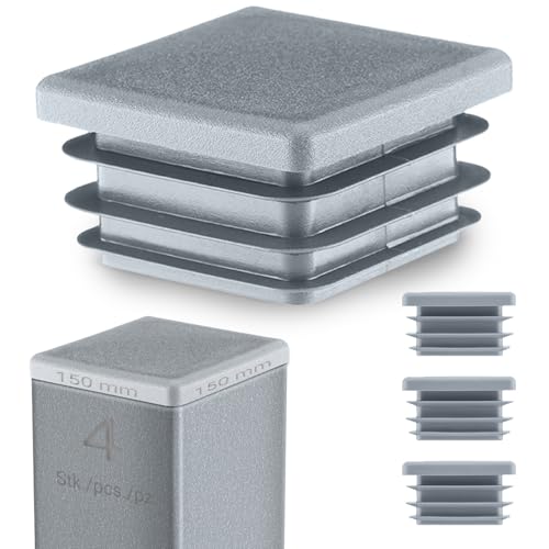 EMFA Lamellenstopfen 150x150 mm für Vierkantrohr – Grau Kunststoff Rohrstopfen 15x15 cm – Endkappen Abdeckung für Vierkantrohre - 4 Stück von EMFA
