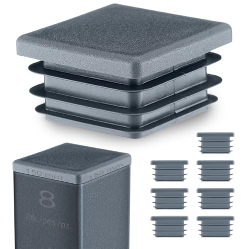 EMFA Lamellenstopfen 150x150 mm für Vierkantrohr – Anthrazit Kunststoff Rohrstopfen 15x15 cm – Endkappen Abdeckung für Vierkantrohre - 8 Stück von EMFA