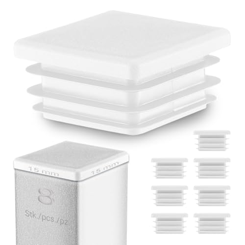 EMFA Lamellenstopfen 15x15 mm für Vierkantrohr – Weiß Kunststoff Rohrstopfen 1,5x1,5 cm – Endkappen Abdeckung für Vierkantrohre - 8 Stück von EMFA