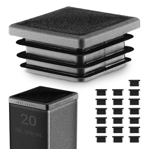 EMFA Lamellenstopfen 40x40 mm für Vierkantrohr – Schwarz Kunststoff Rohrstopfen 4x4 cm – Endkappen Abdeckung für Vierkantrohre - 20 Stück von EMFA