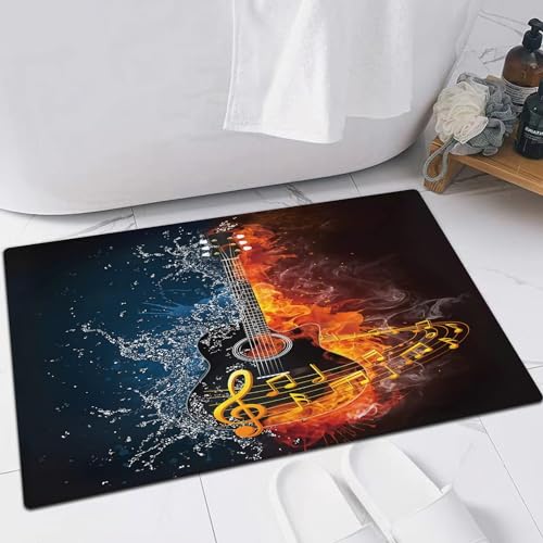 EMFSLA rutschfest Badezimmer Badeteppiche,Weich Hochflor Saugfähig Badvorleger Waschbar Flauschige Mikrofaser Badematte,Akustische Gitarre in Feuer und Wasser. Illustration der Akustikgitarr,60x90 cm EMFSLA rutschfest Badezimmer Badeteppiche,Weich Hochflor Saugfähig Badvorleger Waschbar Flauschige Mikrofaser Badematte,Akustische Gitarre in Feuer und Wasser. Illustration der Akustikgitarr,60x90 cm von EMFSLA