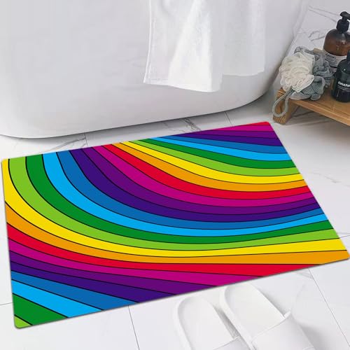EMFSLA rutschfest Badezimmer Badeteppiche,Weich Hochflor Saugfähig Badvorleger Waschbar Flauschige Mikrofaser Badematte,Darstellung bunter Regenbogenstreifen.,40x60 cm von EMFSLA