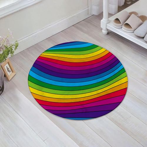 EMFSLA rutschfest Badezimmer Badeteppiche,Weich Hochflor Saugfähig Badvorleger Waschbar Flauschige Mikrofaser Badematte,Darstellung bunter Regenbogenstreifen.,60x60 cm von EMFSLA