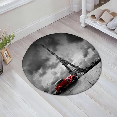 EMFSLA rutschfest Badezimmer Badeteppiche,Weich Hochflor Saugfähig Badvorleger Waschbar Flauschige Mikrofaser Badematte,Eiffelturm, künstlerisches Bild des Eiffelturms, Paris, Schwarz und We,60x60 cm von EMFSLA