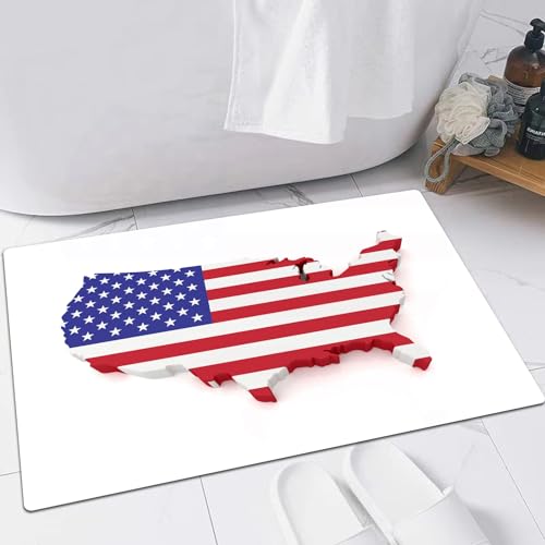 EMFSLA rutschfest Badezimmer Badeteppiche,Weich Hochflor Saugfähig Badvorleger Waschbar Flauschige Mikrofaser Badematte,Eine Karte der USA 3D mit Flagge auf weißem Hintergrund,60x90 cm von EMFSLA