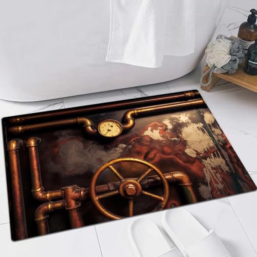 EMFSLA rutschfest Badezimmer Badeteppiche,Weich Hochflor Saugfähig Badvorleger Waschbar Flauschige Mikrofaser Badematte,Hintergrund Vintage Steampunk aus Dampfrohren und Manometer,60x90 cm von EMFSLA