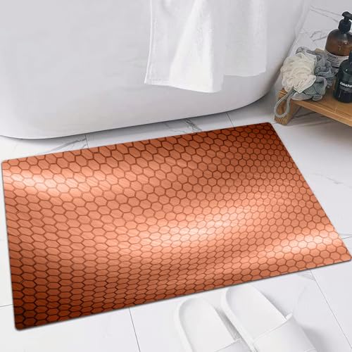 EMFSLA rutschfest Badezimmer Badeteppiche,Weich Hochflor Saugfähig Badvorleger Waschbar Flauschige Mikrofaser Badematte,Kupfer-Sechseck-Textur,60x90 cm von EMFSLA