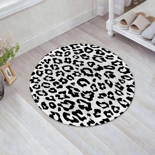 EMFSLA rutschfest Badezimmer Badeteppiche,Weich Hochflor Saugfähig Badvorleger Waschbar Flauschige Mikrofaser Badematte,Leopardenmuster-Textur, die Nahtlose Monochrome schwarz-weiße Schneege,60x60 cm von EMFSLA
