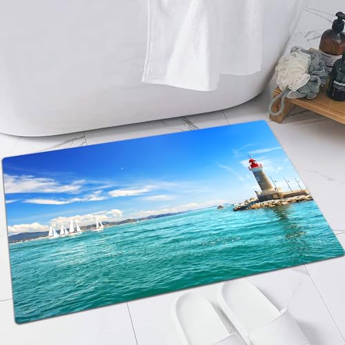 EMFSLA rutschfest Badezimmer Badeteppiche,Weich Hochflor Saugfähig Badvorleger Waschbar Flauschige Mikrofaser Badematte,Leuchtturm, Tag, Meer, Segelboote, Leuchtturm, Felsen, klares Meer, Wo,60x90 cm EMFSLA rutschfest Badezimmer Badeteppiche,Weich Hochflor Saugfähig Badvorleger Waschbar Flauschige Mikrofaser Badematte,Leuchtturm, Tag, Meer, Segelboote, Leuchtturm, Felsen, klares Meer, Wo,60x90 cm von EMFSLA