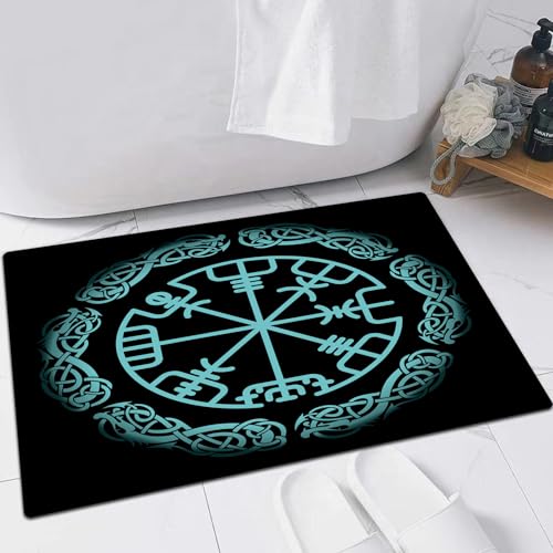 EMFSLA rutschfest Badezimmer Badeteppiche,Weich Hochflor Saugfähig Badvorleger Waschbar Flauschige Mikrofaser Badematte,Magischer Navigationskompass der Alten isländischen Wikinger mit skand,40x60 cm von EMFSLA