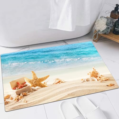 EMFSLA rutschfest Badezimmer Badeteppiche,Weich Hochflor Saugfähig Badvorleger Waschbar Flauschige Mikrofaser Badematte,Muscheln-Set, Sommerstrand-Thema und Sand mit Seestern-Muschelstrahlen,40x60 cm EMFSLA rutschfest Badezimmer Badeteppiche,Weich Hochflor Saugfähig Badvorleger Waschbar Flauschige Mikrofaser Badematte,Muscheln-Set, Sommerstrand-Thema und Sand mit Seestern-Muschelstrahlen,40x60 cm von EMFSLA