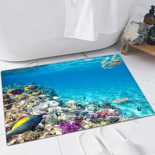EMFSLA rutschfest Badezimmer Badeteppiche,Weich Hochflor Saugfähig Badvorleger Waschbar Flauschige Mikrofaser Badematte,Ozean, Unterwasser-Meeresleben, Meereslebewesen, Korallen, Tropische F,40x60 cm EMFSLA rutschfest Badezimmer Badeteppiche,Weich Hochflor Saugfähig Badvorleger Waschbar Flauschige Mikrofaser Badematte,Ozean, Unterwasser-Meeresleben, Meereslebewesen, Korallen, Tropische F,40x60 cm von EMFSLA