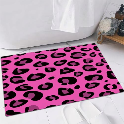 EMFSLA rutschfest Badezimmer Badeteppiche,Weich Hochflor Saugfähig Badvorleger Waschbar Flauschige Mikrofaser Badematte,Pink, Leopard Tierhaut Muster im abstrakten Stil,60x90 cm von EMFSLA