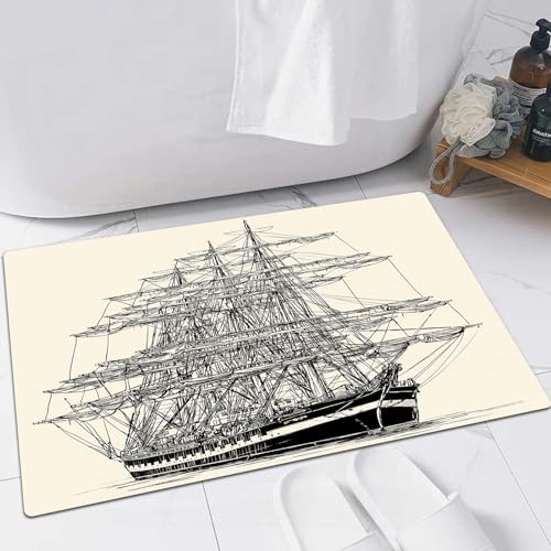EMFSLA rutschfest Badezimmer Badeteppiche,Weich Hochflor Saugfähig Badvorleger Waschbar Flauschige Mikrofaser Badematte,Piratenschiff, Segelboot detaillierte Illustration nautisches Maritime,60x90 cm EMFSLA rutschfest Badezimmer Badeteppiche,Weich Hochflor Saugfähig Badvorleger Waschbar Flauschige Mikrofaser Badematte,Piratenschiff, Segelboot detaillierte Illustration nautisches Maritime,60x90 cm von EMFSLA