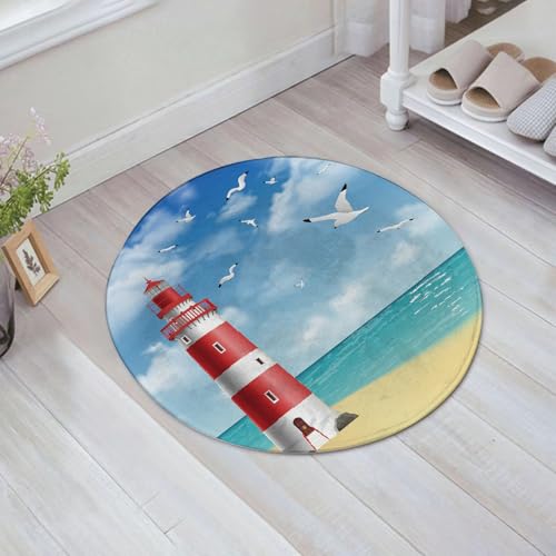 EMFSLA rutschfest Badezimmer Badeteppiche,Weich Hochflor Saugfähig Badvorleger Waschbar Flauschige Mikrofaser Badematte,Realistischer Leuchtturm am Strand mit Möwen und Meer auf Hintergrundv,60x60 cm EMFSLA rutschfest Badezimmer Badeteppiche,Weich Hochflor Saugfähig Badvorleger Waschbar Flauschige Mikrofaser Badematte,Realistischer Leuchtturm am Strand mit Möwen und Meer auf Hintergrundv,60x60 cm von EMFSLA