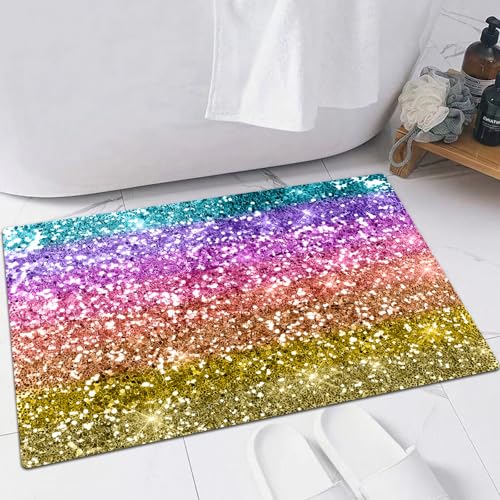EMFSLA rutschfest Badezimmer Badeteppiche,Weich Hochflor Saugfähig Badvorleger Waschbar Flauschige Mikrofaser Badematte,Regenbogen-Glitzer-Hintergrund,60x90 cm EMFSLA rutschfest Badezimmer Badeteppiche,Weich Hochflor Saugfähig Badvorleger Waschbar Flauschige Mikrofaser Badematte,Regenbogen-Glitzer-Hintergrund,60x90 cm von EMFSLA