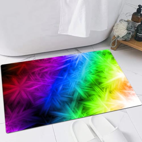 EMFSLA rutschfest Badezimmer Badeteppiche,Weich Hochflor Saugfähig Badvorleger Waschbar Flauschige Mikrofaser Badematte,Regenbogenmuster Mehrfarbig,60x90 cm von EMFSLA
