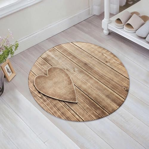 EMFSLA rutschfest Badezimmer Badeteppiche,Weich Hochflor Saugfähig Badvorleger Waschbar Flauschige Mikrofaser Badematte,Rustikales Herz über der romantischen Eckfeier der Liebenden aus Holzp,60x60 cm von EMFSLA