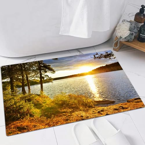 EMFSLA rutschfest Badezimmer Badeteppiche,Weich Hochflor Saugfähig Badvorleger Waschbar Flauschige Mikrofaser Badematte,Sonnenuntergang über dem Lake of Two Rivers im Algonquin Park Ontario,40x60 cm von EMFSLA