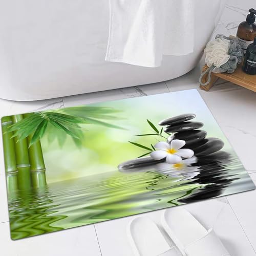 EMFSLA rutschfest Badezimmer Badeteppiche,Weich Hochflor Saugfähig Badvorleger Waschbar Flauschige Mikrofaser Badematte,Spa-Dekor, Garten mit Frangipani-Bambus, japanische Entspannung, Ruher,60x90 cm von EMFSLA