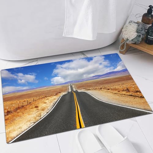 EMFSLA rutschfest Badezimmer Badeteppiche,Weich Hochflor Saugfähig Badvorleger Waschbar Flauschige Mikrofaser Badematte,USA, Highway in der kalifornischen Steppe und Wolken Asphaltstraße Hor,60x90 cm von EMFSLA