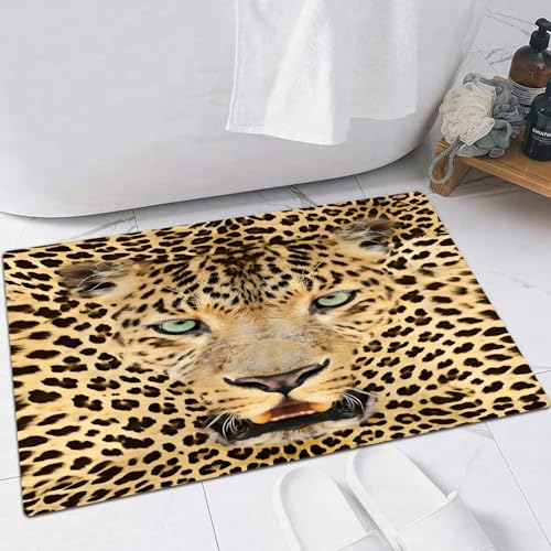 EMFSLA rutschfest Badezimmer Badeteppiche,Weich Hochflor Saugfähig Badvorleger Waschbar Flauschige Mikrofaser Badematte,Wildlife Wild Tiger Leopard Print Bild der Kunst,60x90 cm von EMFSLA