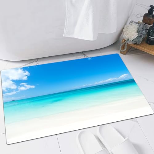 EMFSLA rutschfest Badezimmer Badeteppiche,Weich Hochflor Saugfähig Badvorleger Waschbar Flauschige Mikrofaser Badematte,Wunderschöner tropischer Strand und Meer mit blauem Himmelshintergrund,60x90 cm von EMFSLA