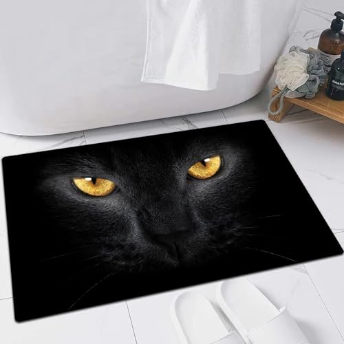 EMFSLA rutschfest Badezimmer Badeteppiche,Weich Hochflor Saugfähig Badvorleger Waschbar Flauschige Mikrofaser Badematte,graue Katze,60x90 cm von EMFSLA