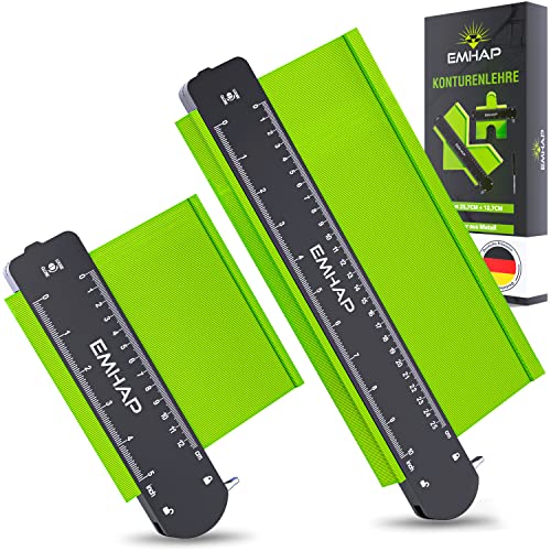 EMHAP© Konturenlehre groß feststellbar mit Klemmhebel EXTRA TIEF 2er Set Konturenlehre mit Feststeller Metall Profi Messwerkzeug für Konturen & Ecken - Konturlehre Konturmessgerät contour guage von EMHAP