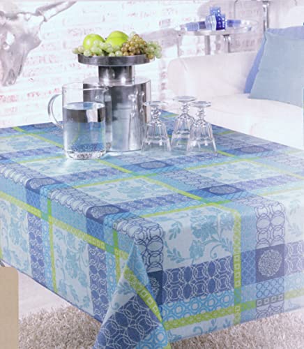 EMHELLE Baumwolle Tischdecke Tischwäsche Blumenprint, Ornament, Baumwolltischdecke mit Fleckschutz Blüten Eckig Verschiedene Größen (130 x 220 cm, Blau) von EMHELLE