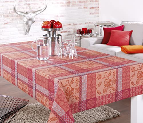 EMHELLE Baumwolle Tischdecke Tischwäsche Blumenprint, Ornament, Baumwolltischdecke mit Fleckschutz Blüten Eckig Verschiedene Größen (130 x 220 cm, Rot) von EMHELLE