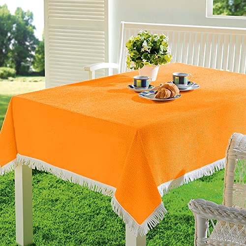 EMHELLE Gartentischdecke Garten Balkon Terrasse Tischdecke Camping Picknick Rund Oval Eckig Außen und Innenbereich Rutschhemmende Oberfläche mit weißen Fransen (130 x 180 cm, Orange) von EMHELLE