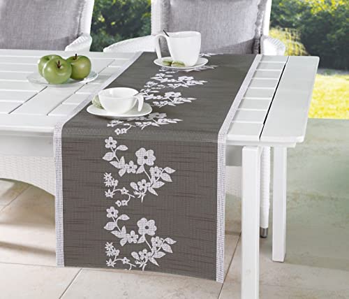 EMHELLE Tischläufer Tischband Tischdecke Tischdeko Tischrolle Gartentischdecke Außen und Innenbereich Rutschhemmende Oberfläche Made in Germany 40 x 150 cm (Anthrazit - Silber) von EMHELLE