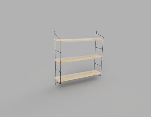 EMHELLE Wandregal Holz Golden Farben Metallrahmen Regal Wand Hängeregal Küchenregal Bücherregal Schweberegal Regale für Wände Wohnzimmer Kinderzimmer Küche Badezimmer (Schwarz) von EMHELLE