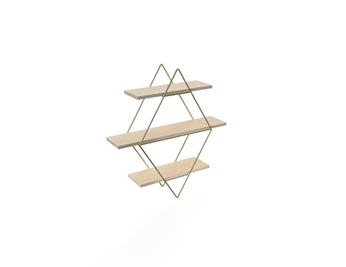 EMHELLE Wandregal Prisma Holz Golden Farben Metallrahmen Regal Wand Hängeregal Küchenregal Bücherregal Schweberegal Regale für Wände Wohnzimmer Kinderzimmer Küche Badezimmer (Gold) von EMHELLE