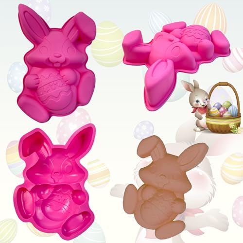 2 Stück Ostereier Silikonform, Hase Silikonform, Ostern Silikon Schokoladenformen, Ostereier Backform Kuchenform, für Machen Schokolade, Kuchen, Kekse, Süßigkeiten, Gelee(Rosa) von EMHTHME