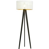 Emibig aston Schwarze dreibeinige Stehlampe mit weißen, goldenen Stoffschirmen, 1x E27 von EMIBIG LIGHTING