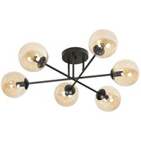 Emibig brendi Black Globe Multi Arm Halbbündige Deckenleuchte mit bernsteinfarbenen Glasschirmen, 6x E14 von EMIBIG LIGHTING