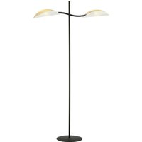 Emibig lotus Schwarze mehrarmige Stehlampe mit weißen, goldenen Stoffschirmen, 2x E14 von EMIBIG LIGHTING