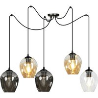 Emibig level Schwarze Glaskuppel-Cluster-Pendel-Deckenleuchte mit klaren, graphitfarbenen und bernsteinfarbenen Glasschirmen, 5x E27 von EMIBIG LIGHTING