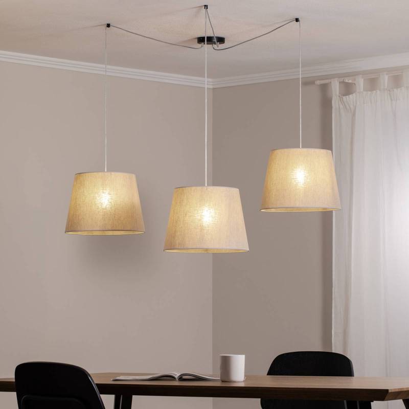 Pendellampe Ascot, beigefarben, Stoff, 3-flg., dezentral von EMIBIG LIGHTING