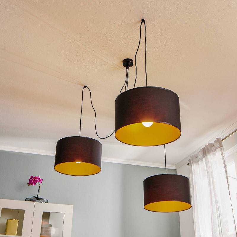 Pendellampe Roto 3 in Schwarz, Schirme innen gold von EMIBIG LIGHTING