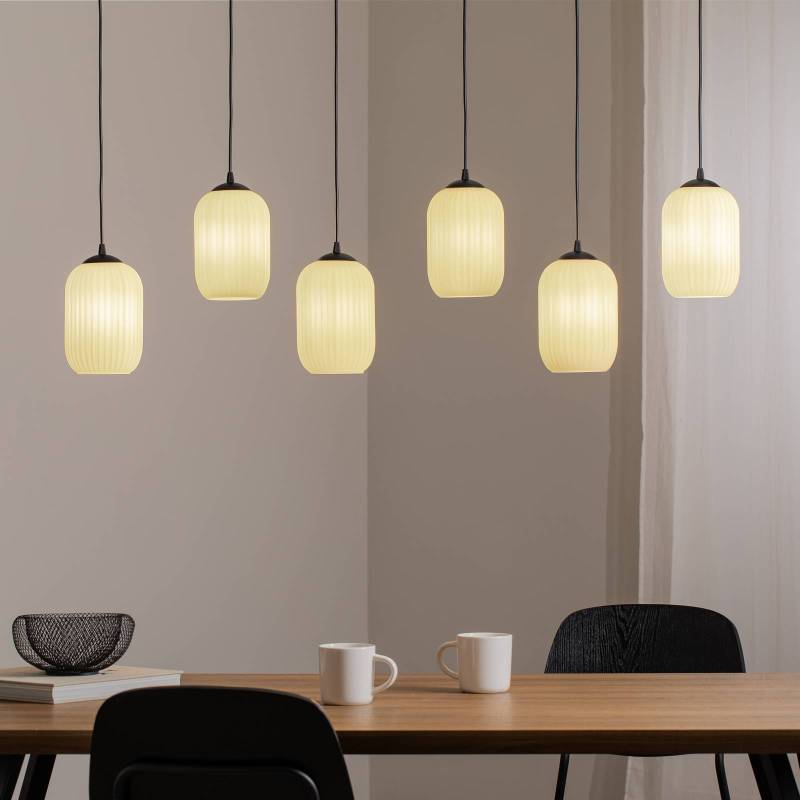 Pendellampe Verdi, Länge 115 cm, schwarz/opal, Glas, 6-flg. von EMIBIG LIGHTING