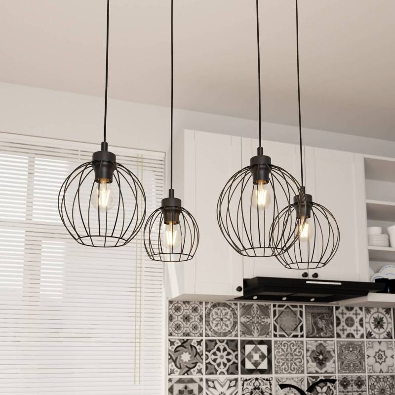 Pendelleuchte Nando, 4-flammig, 70 cm, schwarz, Metall, E27 von EMIBIG LIGHTING