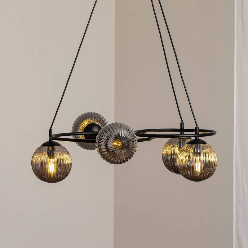 Wohnzimmerlampe Libra, rauchgrau/schwarz, Ø 70 cm, 5-flg. von EMIBIG LIGHTING
