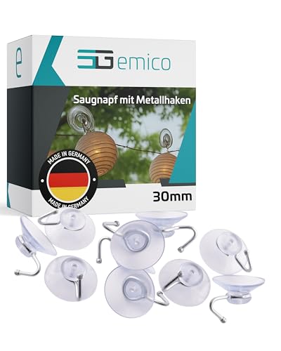 EMICO Saugnapf Ø 30 mm mit Metallhaken - 10 Stück natur (klar) - Saugnäpfe aus langlebigem Weich-PVC - Rückstandsfrei & wiederverwendbar - Ideal für glatte Oberflächen & flexible Befestigungen von EMICO