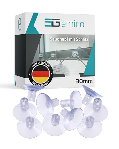 EMICO Saugnapf Ø 30 mm mit Schlitz - 10 Stück natur (klar) - Saugnäpfe aus langlebigem Weich-PVC - Rückstandsfrei & wiederverwendbar - Ideal für Lichterketten, Kabel & Deko von EMICO