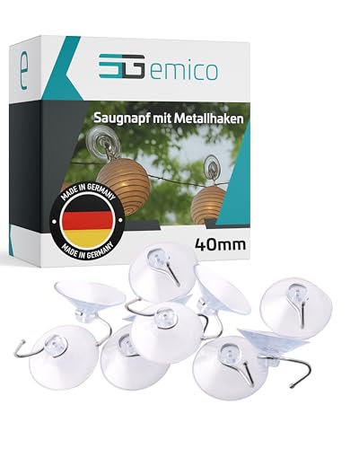 EMICO Saugnapf Ø 40 mm mit Metallhaken - 10 Stück natur (klar) - Saugnäpfe aus langlebigem Weich-PVC - Rückstandsfrei & wiederverwendbar - Ideal für glatte Oberflächen & flexible Befestigungen von EMICO